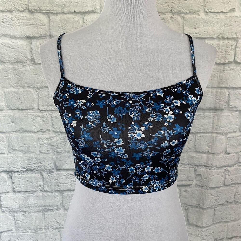 SHEIN women S crop floral print spaghetti strap top blue